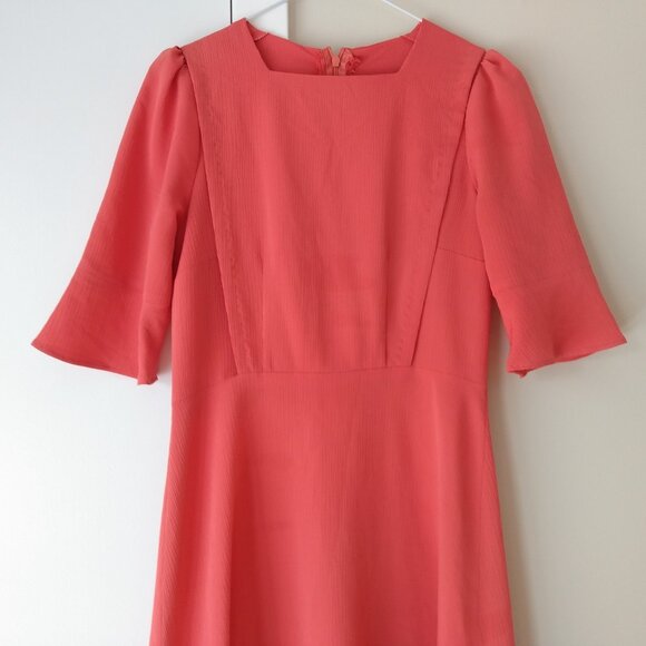 Amish Mennonite Cape Dress 34"B 27.5"W Handmade Modest STAINS Pink Coral Crinkle - Picture 4 of 16